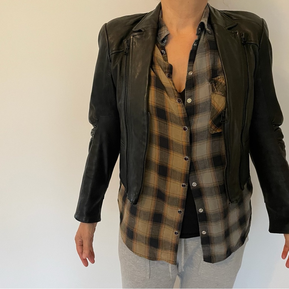 Alice + Olivia Black Leather Jacket Classic Fitted Silhouette